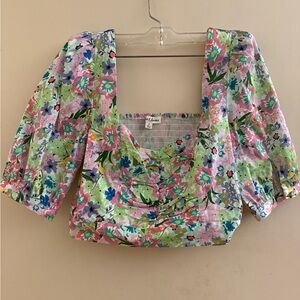 NWOT For Love And Lemons Pink and Purple Puff Sleeve Blouse